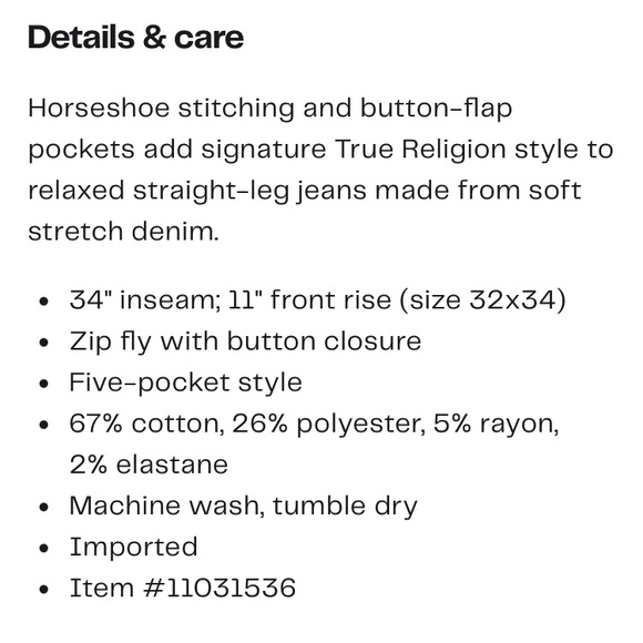 New w Tag: True Religion Ricky Relaxed Straight. Dark Wash. Size 33 Waist - Picture 8 of 15